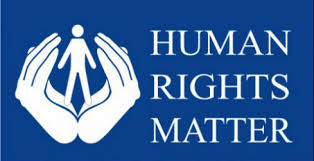 The words Human Rights Matters with a pair of hands carefully holding a person